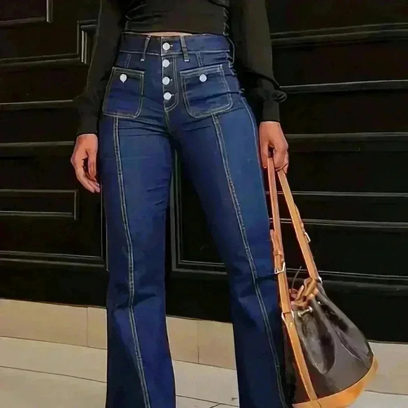 Dark Wash Casual Women's European And American Style Unique Personality Jeans - Picture 2 of 4